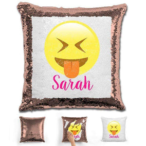 Squinting Eyes Emoji Personalized Magic Sequin Pillow Pillow GLAM Rose Gold 