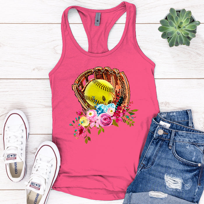 Softball Glove Flowers Premium Tank Top