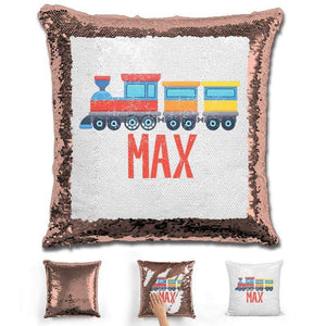 Train Personalized Magic Sequin Pillow Pillow GLAM Rose Gold 