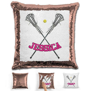 Lacrosse Personalized Magic Sequin Pillow Pillow GLAM Rose Gold Pink 