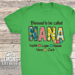 Grandparent Floral Letters Personalized With Kids Names Premium Tees