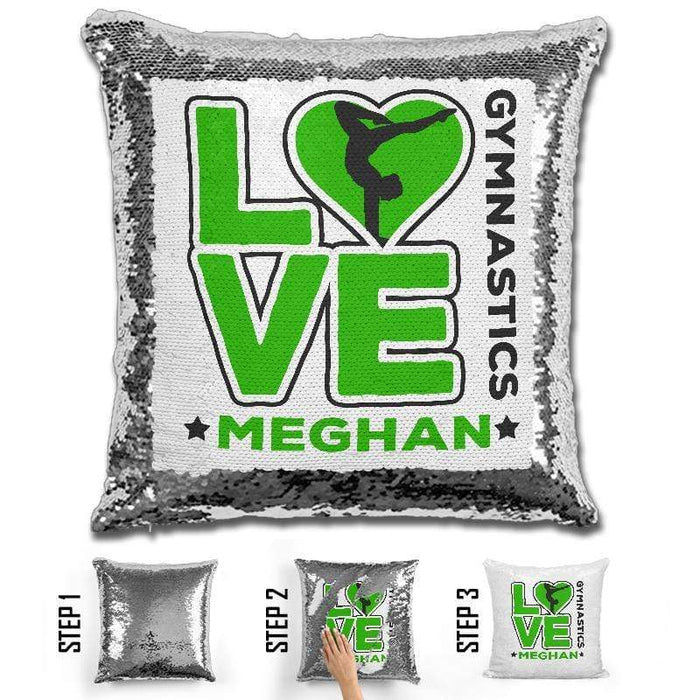 Personalized LOVE Gymnastics Magic Sequin Pillow Pillow GLAM Green 