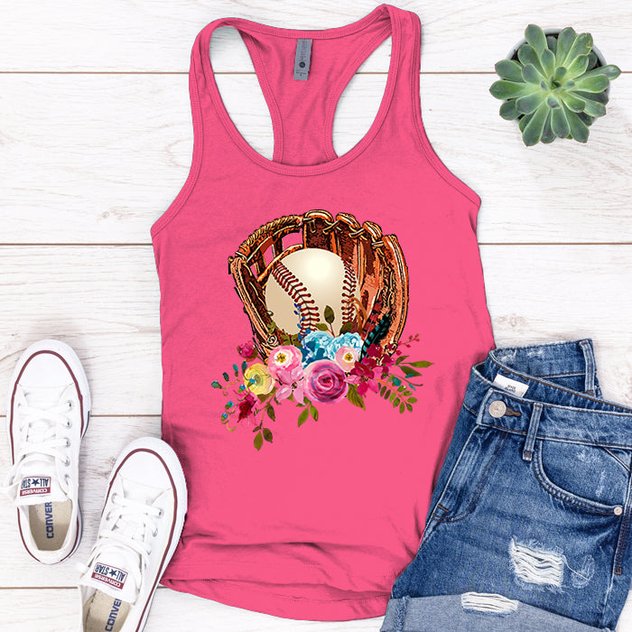 Baseball Glove Flowers Premium Tank Top