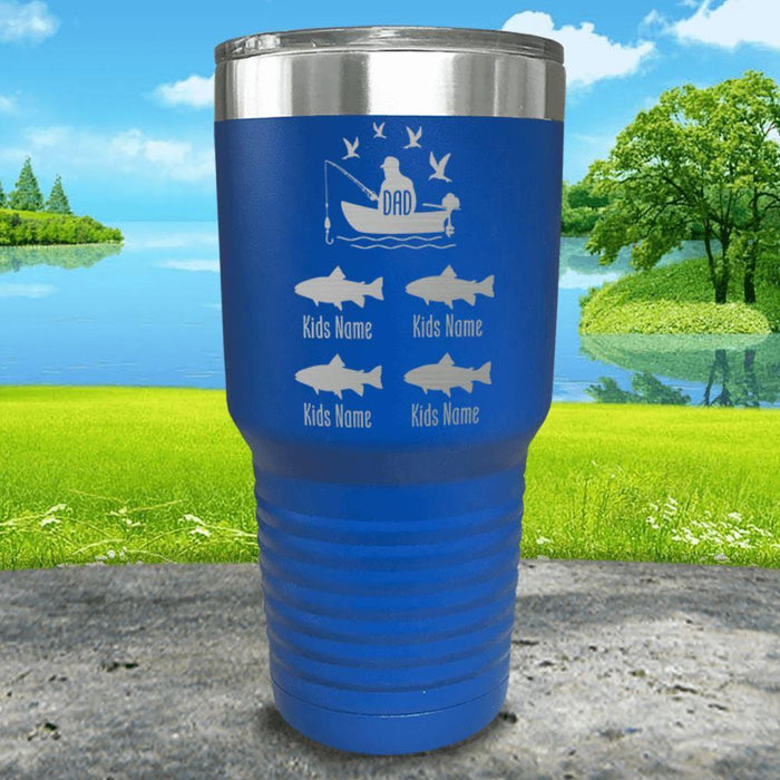 Fishing Dad (CUSTOM) With Child's Name Engraved Tumblers Tumbler ZLAZER 30oz Tumbler Blue 