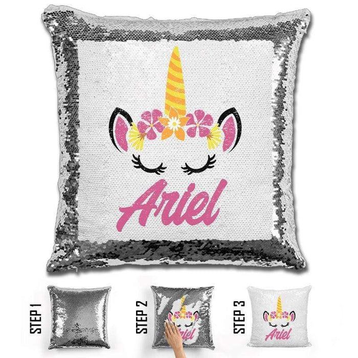 Unicorn Personalized Magic Sequin Pillow Pillow GLAM Silver 