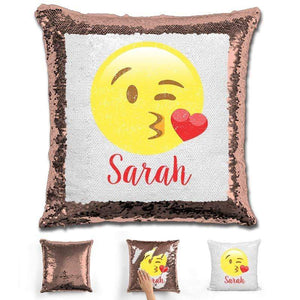 Kissy Face Emoji Personalized Magic Sequin Pillow Pillow GLAM Rose Gold 