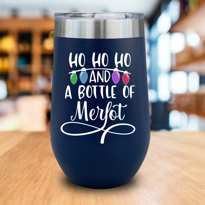 Ho Ho Ho And Bottle Of Merlot Color Printed Wine Tumbler