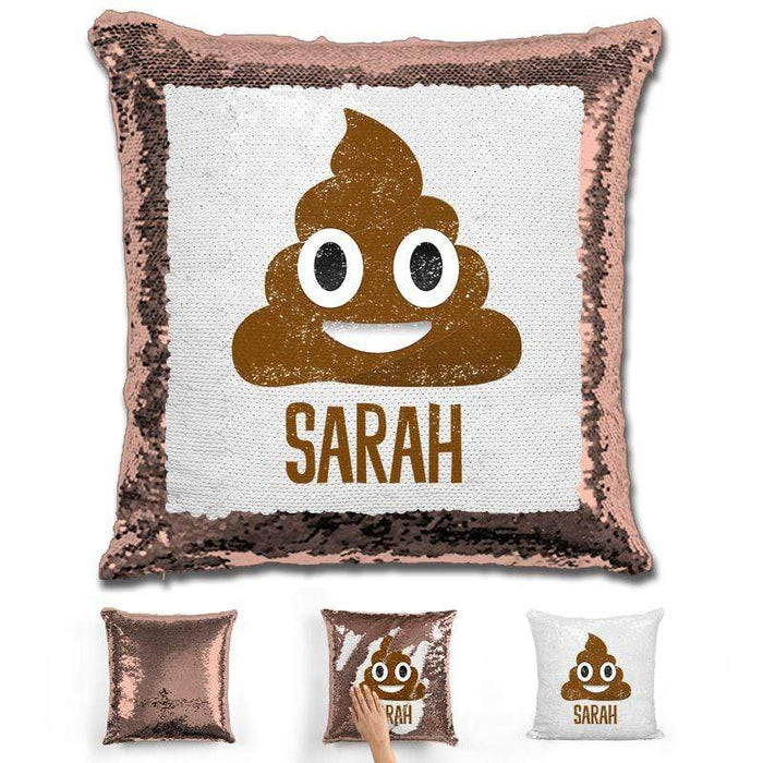 Personalized Poop Emoji Personalized Magic Sequin Pillow Pillow GLAM Rose Gold 