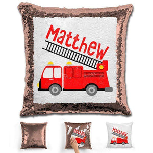 Firetruck Personalized Magic Sequin Pillow Pillow GLAM Rose Gold 