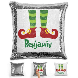 Personalized Elf Legs Christmas Magic Sequin Pillow Pillow GLAM Silver 