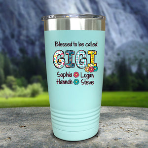 Grandparent Floral Letters Personalized With Kids Names Color Printed Tumblers