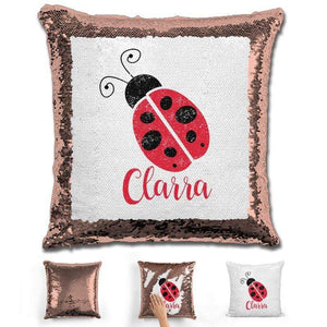 Ladybug Personalized Magic Sequin Pillow Pillow GLAM Rose Gold 