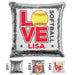 Personalized LOVE Softball Magic Sequin Pillow Pillow GLAM Silver Red 