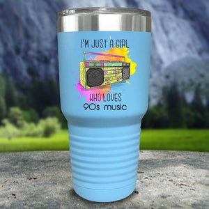 A Girl Who Loves 90s Music Color Printed Tumblers Tumbler Nocturnal Coatings 30oz Tumbler Light Blue 