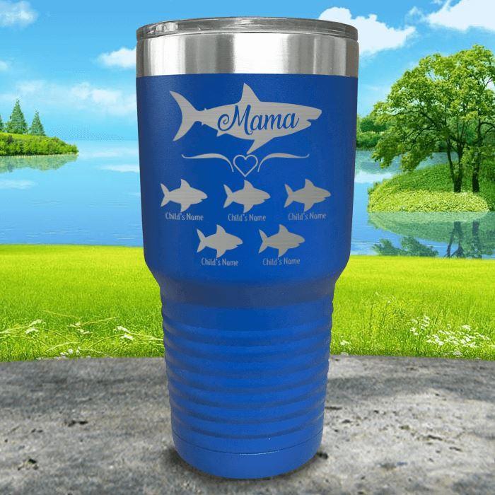 Mama Shark (CUSTOM) With Child's Name Engraved Tumblers Tumbler Southland 30oz Tumbler Blue 