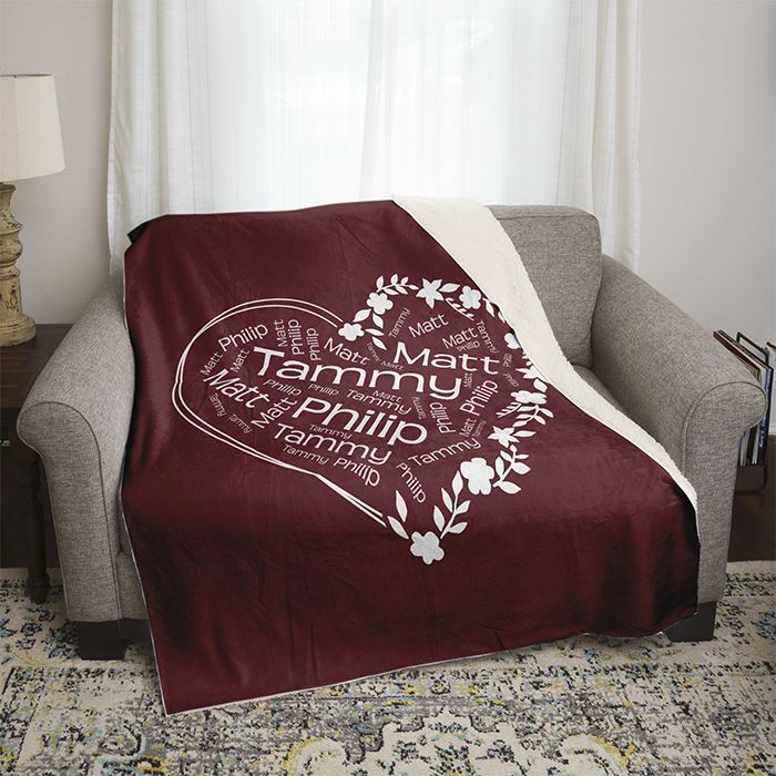 Custom Heart Kids Name Word Cloud Blankets