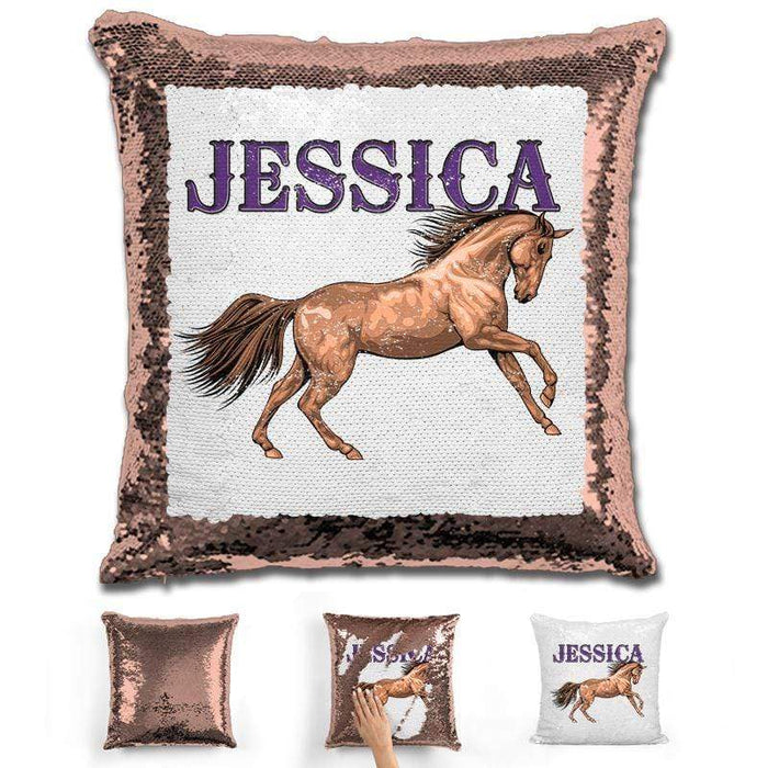 Beautiful Horse Personalized Magic Sequin Pillow Pillow GLAM Rose Gold 