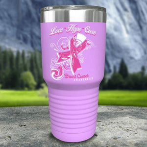 Love Hope Cure Breast Cancer Color Printed Tumblers Tumbler Nocturnal Coatings 30oz Tumbler Lavender 