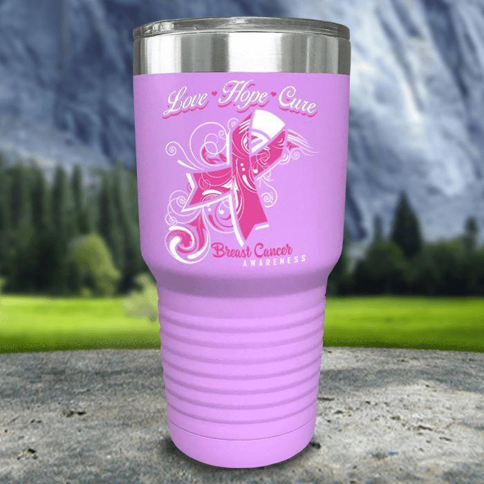 Love Hope Cure Breast Cancer Color Printed Tumblers Tumbler ZLAZER 30oz Tumbler Lavender 