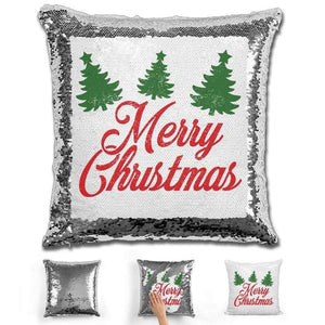 Merry Christmas Magic Sequin Pillow Pillow GLAM Silver 
