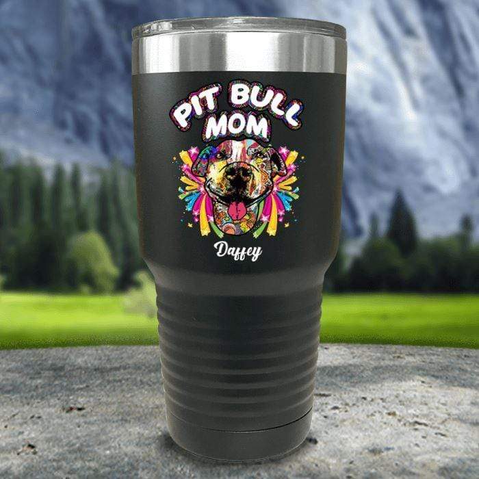Personalized Pit Bull Mom Color Printed Tumblers Tumbler Nocturnal Coatings 30oz Tumbler Black 