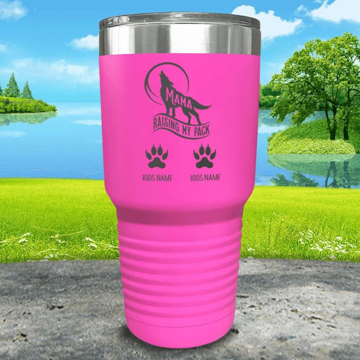 Wolf Mama (CUSTOM) With Child's Name Engraved Tumblers Tumbler ZLAZER 30oz Tumbler Pink 