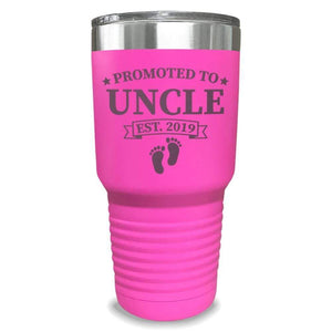 Promoted To Uncle Footprint (CUSTOM) With Date Engraved Tumblers Engraved Tumbler ZLAZER 30oz Tumbler Pink 