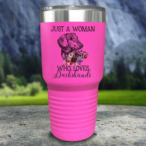 A Woman Who Loves Dachshunds Color Printed Tumblers Tumbler Nocturnal Coatings 30oz Tumbler Pink 