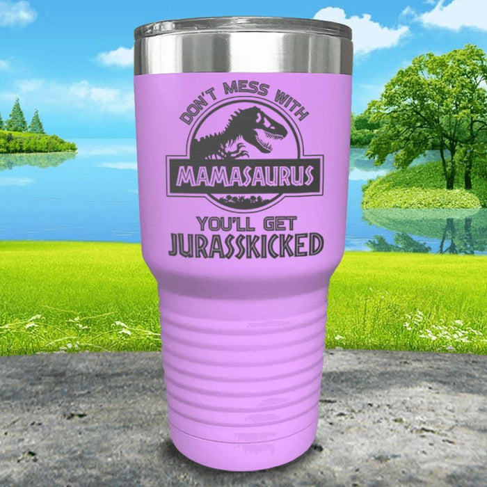 Don't Messed With Mamasaurus Engraved Tumblers Tumbler ZLAZER 30oz Tumbler Lavender 