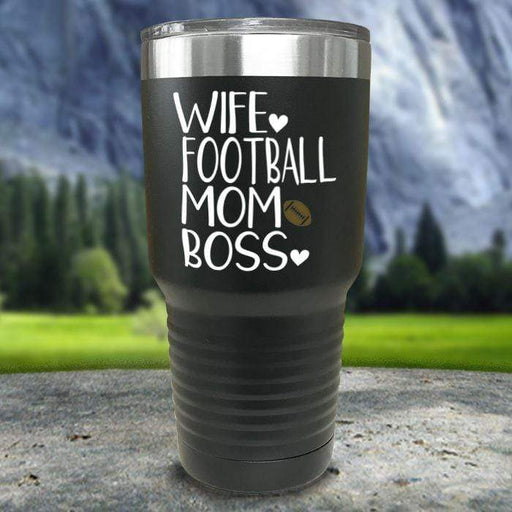 Wife Football Mom Boss Color Printed Tumblers Tumbler ZLAZER 30oz Tumbler Black 