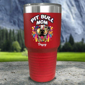 Personalized Pit Bull Mom Color Printed Tumblers Tumbler Nocturnal Coatings 30oz Tumbler Red 
