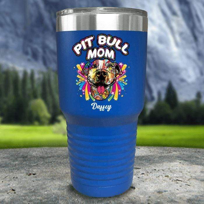 Personalized Pit Bull Mom Color Printed Tumblers Tumbler Nocturnal Coatings 30oz Tumbler Blue 