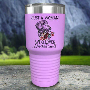A Woman Who Loves Dachshunds Color Printed Tumblers Tumbler Nocturnal Coatings 30oz Tumbler Lavender 