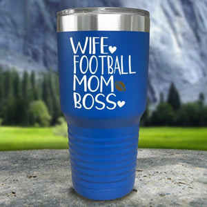 Wife Football Mom Boss Color Printed Tumblers Tumbler Nocturnal Coatings 30oz Tumbler Blue 