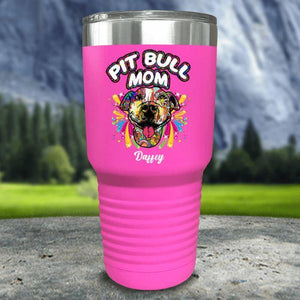 Personalized Pit Bull Mom Color Printed Tumblers Tumbler Nocturnal Coatings 30oz Tumbler Pink 