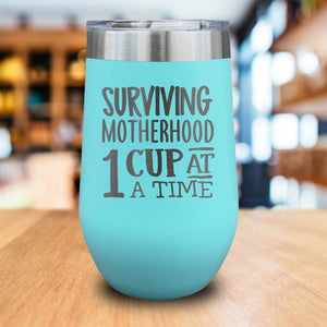 Surviving Motherhood Engraved Wine Tumbler