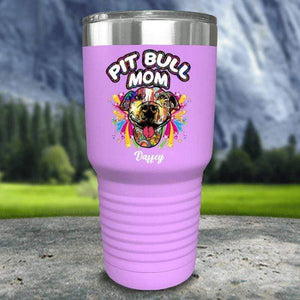 Personalized Pit Bull Mom Color Printed Tumblers Tumbler Nocturnal Coatings 30oz Tumbler Lavender 