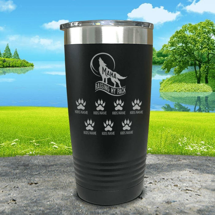 Wolf Mama (CUSTOM) With Child's Name Engraved Tumblers Tumbler ZLAZER 20oz Tumbler Black 