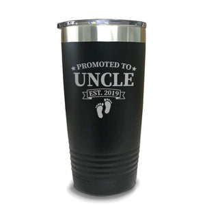 Promoted To Uncle Footprint (CUSTOM) With Date Engraved Tumblers Engraved Tumbler ZLAZER 20oz Tumbler Black 