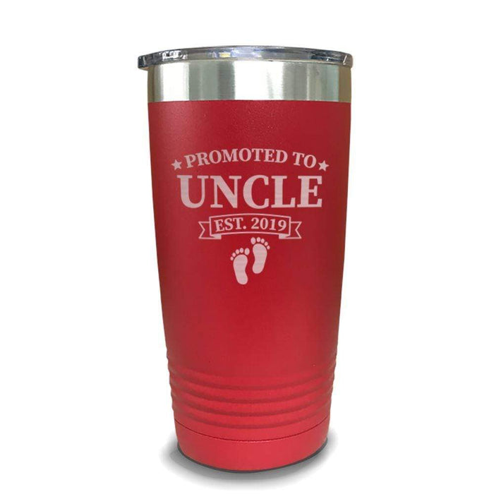 Promoted To Uncle Footprint (CUSTOM) With Date Engraved Tumblers Engraved Tumbler ZLAZER 20oz Tumbler Red 