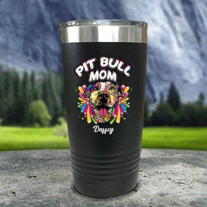 Personalized Pit Bull Mom Color Printed Tumblers Tumbler Nocturnal Coatings 20oz Tumbler Black 