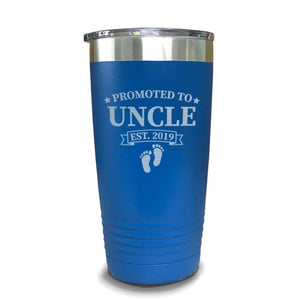 Promoted To Uncle Footprint (CUSTOM) With Date Engraved Tumblers Engraved Tumbler ZLAZER 20oz Tumbler Lemon Blue 