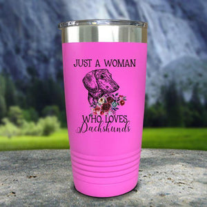 A Woman Who Loves Dachshunds Color Printed Tumblers Tumbler Nocturnal Coatings 20oz Tumbler Pink 