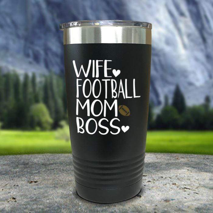 Wife Football Mom Boss Color Printed Tumblers Tumbler Nocturnal Coatings 20oz Tumbler Black 