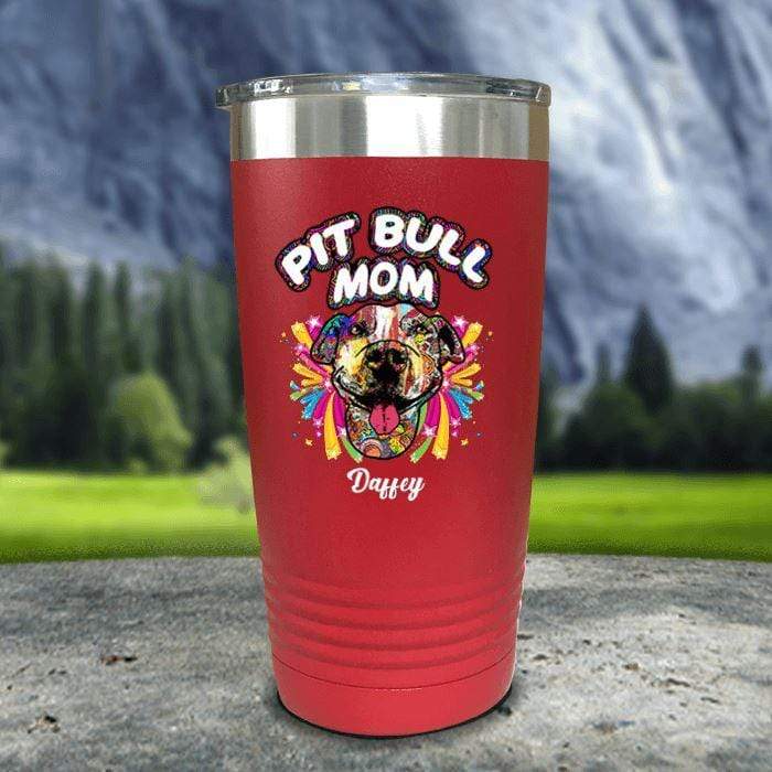 Personalized Pit Bull Mom Color Printed Tumblers Tumbler Nocturnal Coatings 20oz Tumbler Red 