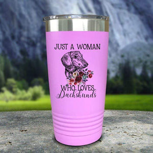A Woman Who Loves Dachshunds Color Printed Tumblers Tumbler Nocturnal Coatings 20oz Tumbler Lavender 