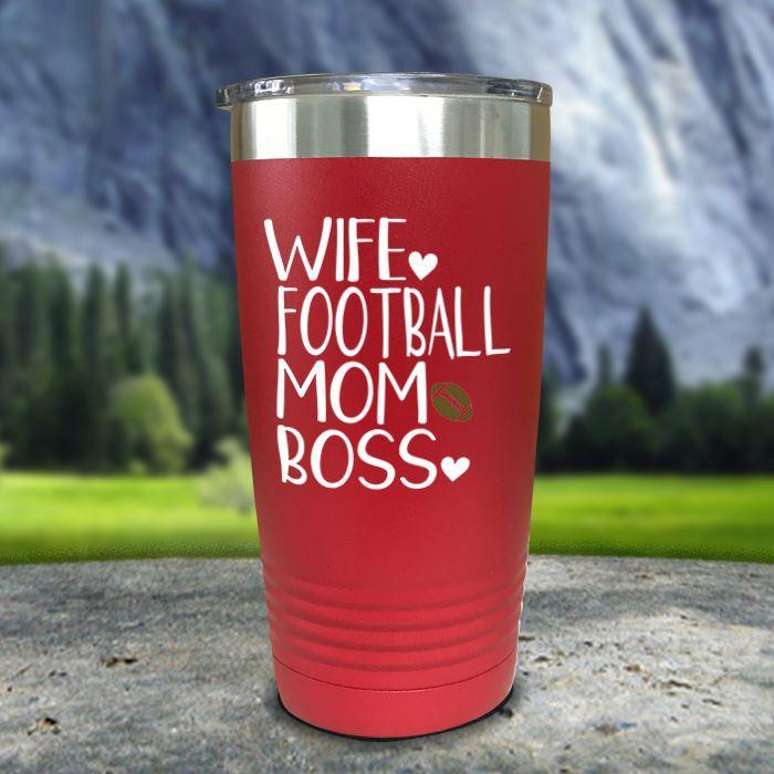 Wife Football Mom Boss Color Printed Tumblers Tumbler Nocturnal Coatings 20oz Tumbler Red 