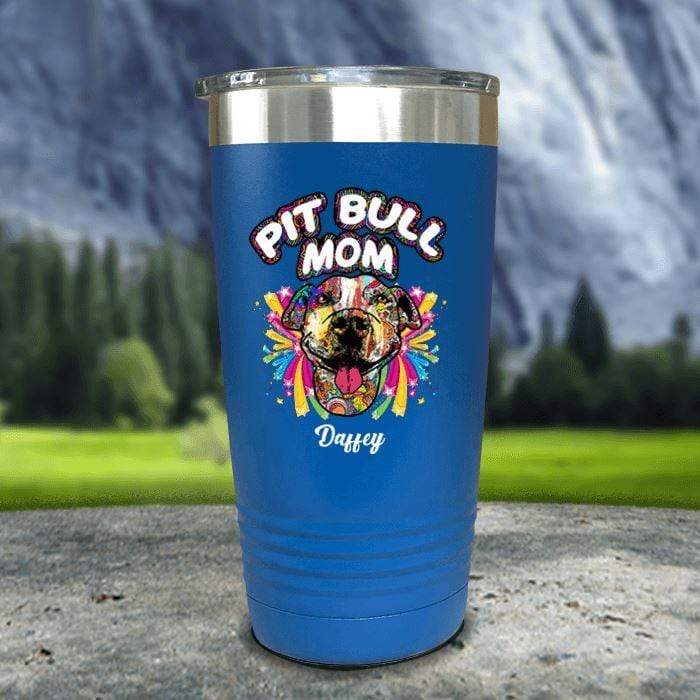 Personalized Pit Bull Mom Color Printed Tumblers Tumbler Nocturnal Coatings 20oz Tumbler Blue 