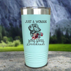 A Woman Who Loves Dachshunds Color Printed Tumblers Tumbler Nocturnal Coatings 20oz Tumbler Mint 