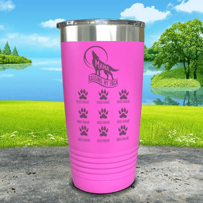 Wolf Mama (CUSTOM) With Child's Name Engraved Tumblers Tumbler ZLAZER 20oz Tumbler Pink 